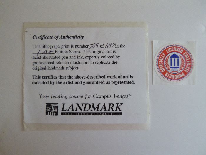 Certificate of Authenticity for Limited 1st Edition Litho