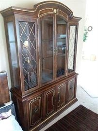 Beautiful Pecan Hutch with Gold Trim!