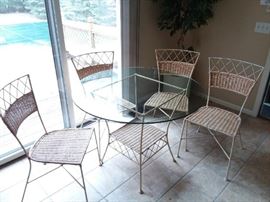 Glass/Metal & Wicker Table & 4 Chairs!