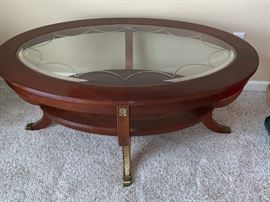 Beautiful Wood/Glass Table With Brass Trim!