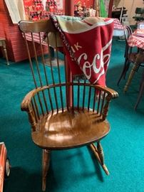 Vintage Solid Wood Rocker! Coca Cola Afghan!