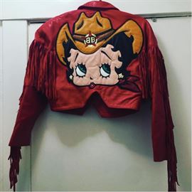 The most incredible vintage betty boop leather fringe cropped jacket size medium.
