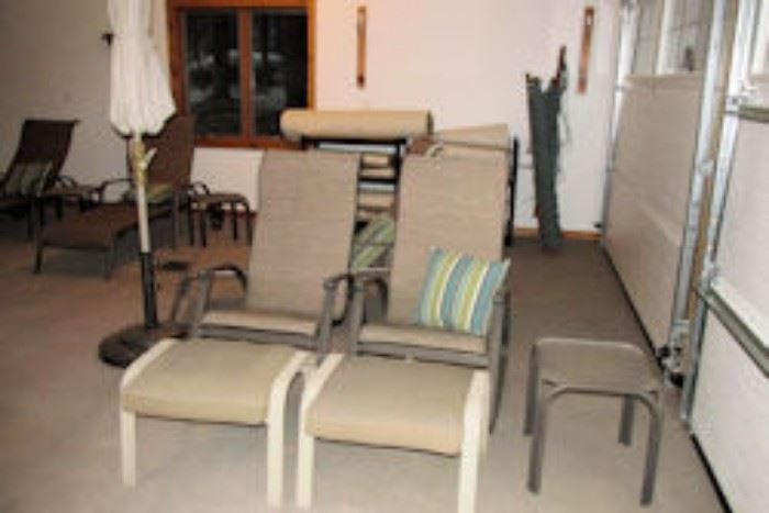 2 outdoor chiars foot stools