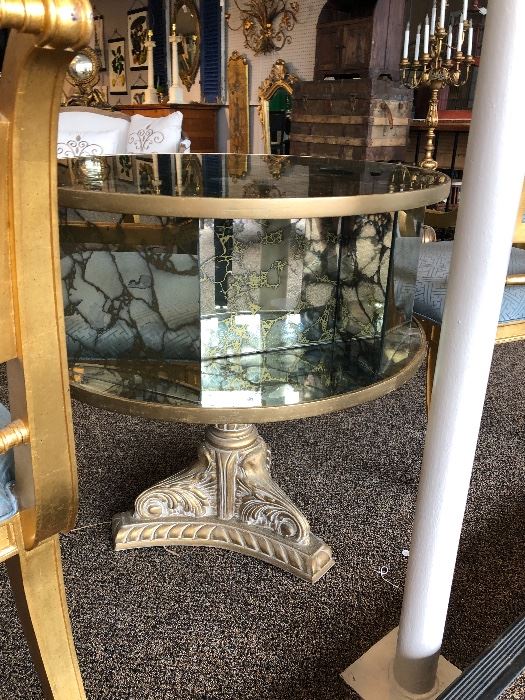 Gold vein mirror table. Table does swivel! 
