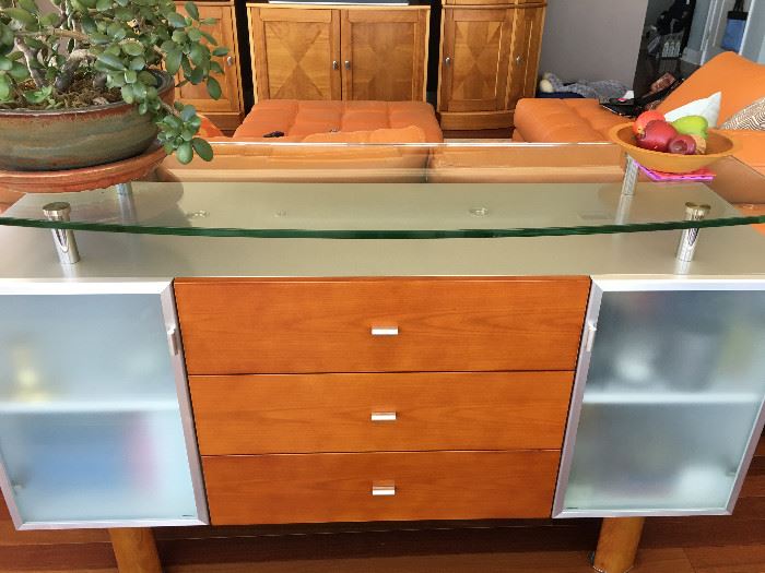 Cherry wood and glass console style server. 59"w x 36"t x18"d