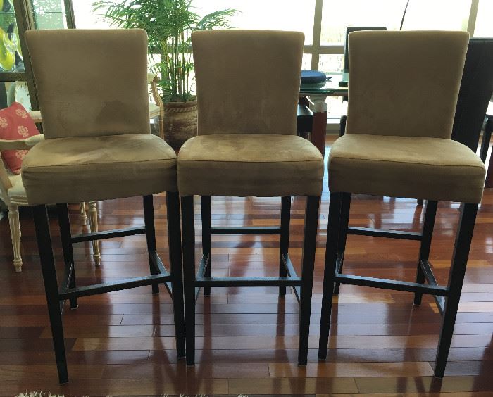 Faux suede tan bar height stools
