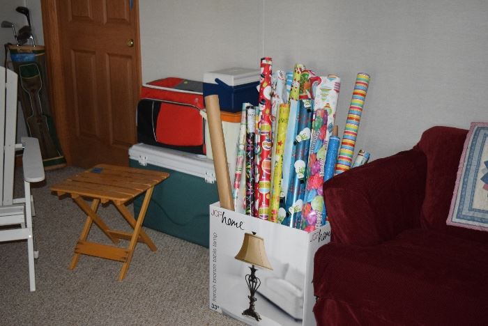 Cooler, Folding Table, & Wrapping Paper
