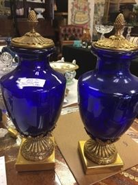 Hand Blown Cobalt w/Bronze Lids