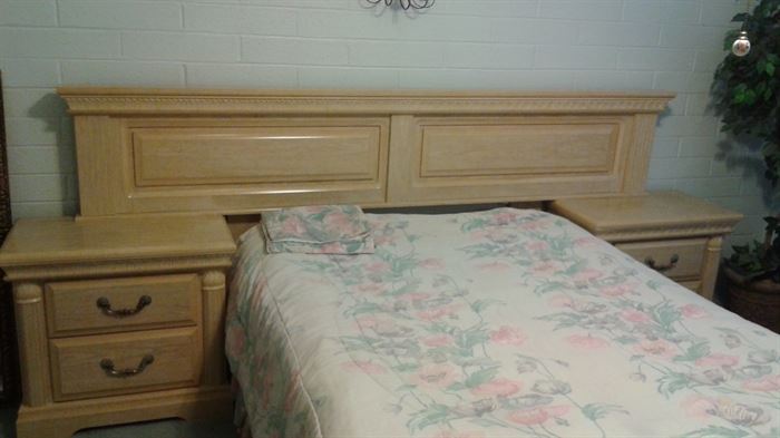Full bedroom set includes bed frame,
Dresser with mirror and armoire