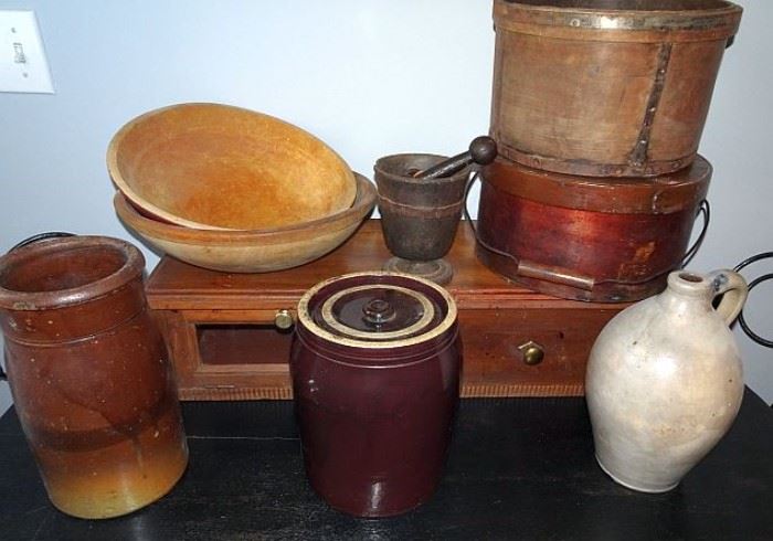 Wooden Bowls, Pantry Box, Measurer, Stoneware