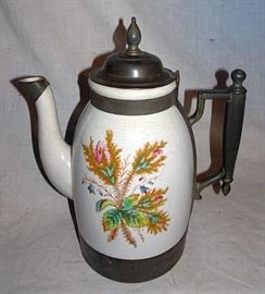 Moss Rose Ironstone & Pewter Coffee Pot, St. Louis, MO