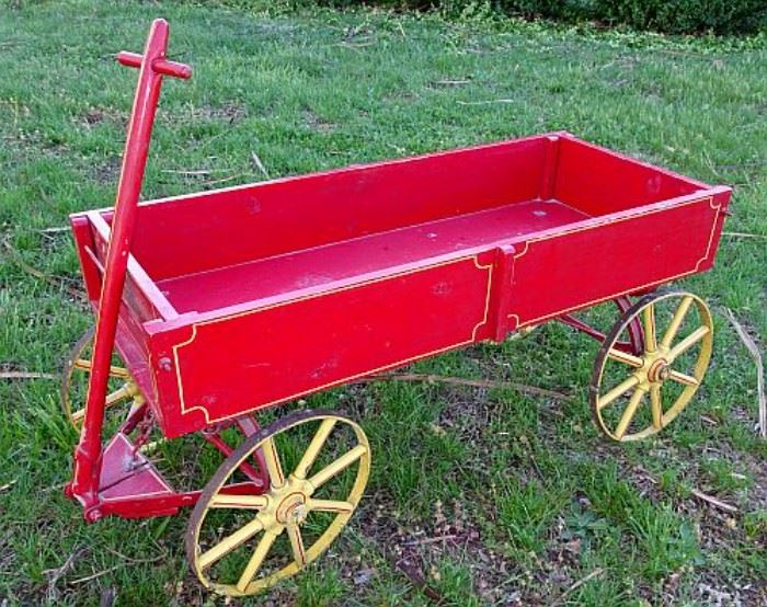 Child's Red Wooden Wagon