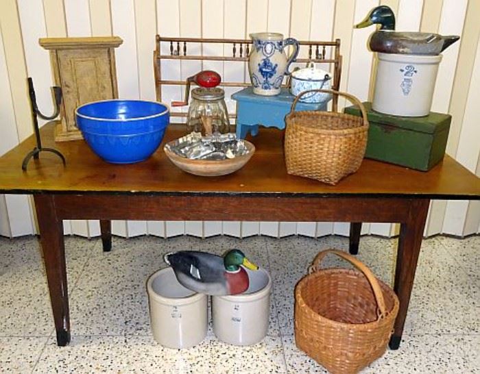 Tapered Leg Harvest Table & Country Primivies