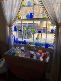 Glass collection of bottles & paper weights