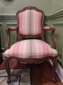 One of the pair of armchairs from the set/8 vintage French dining chairs.