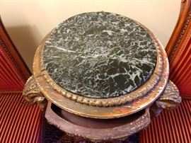 Close-up of the single drawer pedestal, with green marble top.