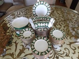 61-piece set of Mikasa "Fish & Shell, Ming Green", by Cathy Hardwick.