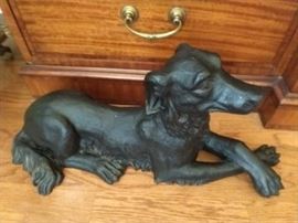 One of a L-R facing pair of bronze-finished brass whippets.