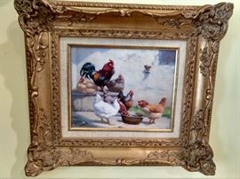 Very nicely framed vintage oil on canvas "Cock of the Walk", by listed artist Walter Douglas, 1868 - 1948.