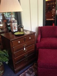 Side table and club chair with matching ottoman