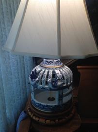 Another blue & white lamp --- bird cage style
