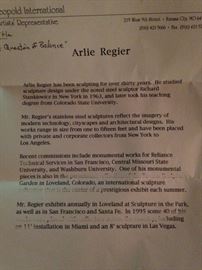 Arlie Regier - In 1967, Regier studied sculpture design under Richard Stankiewicz and received a master's degree in Industrial Education from Colorado State Univ. Taught metal shop work in the Shawnee Mission (KS) School District.