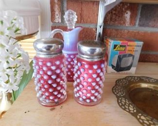 Fenton Hobnail Cranberry Salt and Pepper Shakers