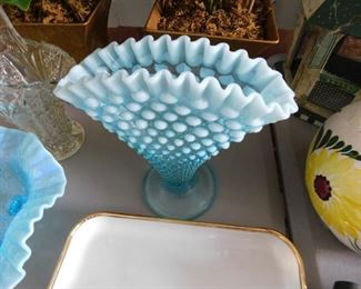 Opalescent Hobnail Fan Vase