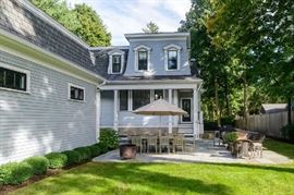 Set of 10 teak chairs, table with umbrella, nest of tables