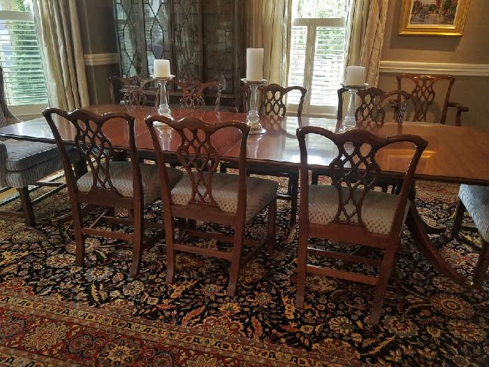 Fantastic Dining Set.  Pristine.  Custom Designer Upholstery.  Gorgeous Oriental Rug.  Everything is immaculate.