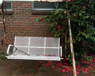 Outdoor metal swing and frame