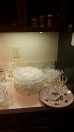 Plates, cake plates, creamer & sugar, covered dish, pedestal bowl