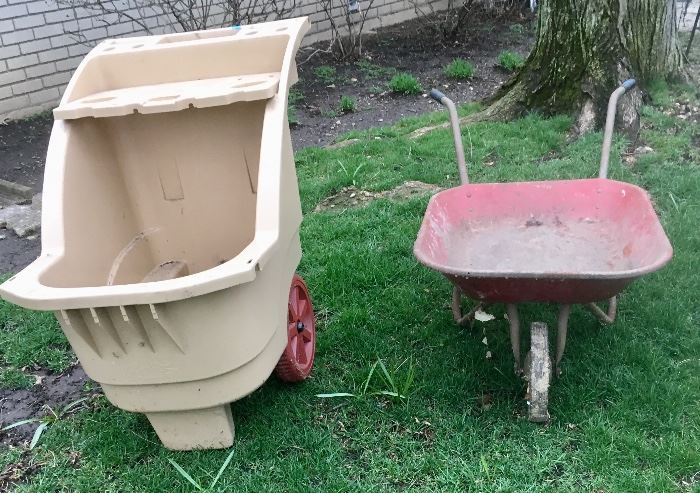 Rubbermaid & metal wheel Barrels