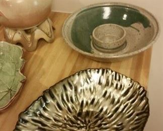 Zuella large ceramic chip & dip bowl, glass decor bowl