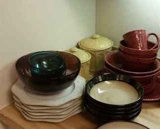 Salad bowl set SOLD, Food Network dishes, several other dish sets, 2 canisters