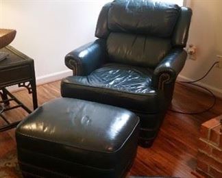 Century Furniture leather club chair recliner, ottoman  