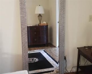 Large silver-framed mirror, can be horizontally wall-mounted