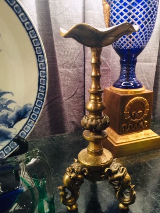 A Pair of Chinese Bronze Candlesticks