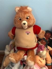 vintage bear, cabbage patch doll, politically incorrect ethnic dolls back there