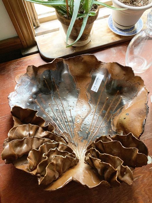 Art pottery shell form dish, 20" wide