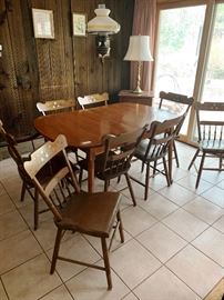 Maple kitchen table with 8 Hitchcock style chairs

