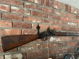 Flintlock musket marked ..Nippes US - Mill Creek, PA 1847, together with a powder horn