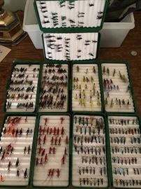 Cased set of hand-tied fishing flys