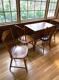 Maple Hitchcock breakfast table with 4 chairs together with a small table