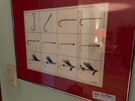 Framed fly tying watercolor 