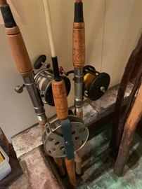 Three early saltwater rod and reels