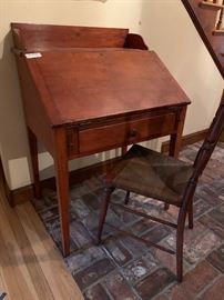 Early country pine school master’s desk and chair