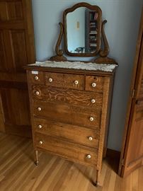 Tall oak chest with mirror
