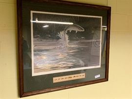 Artist proof Salmon print signed Bill E. Hion?? with flies