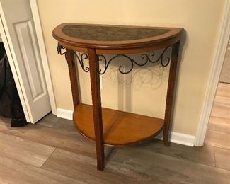 Demilune Wood Table with Decorative Iron Accents